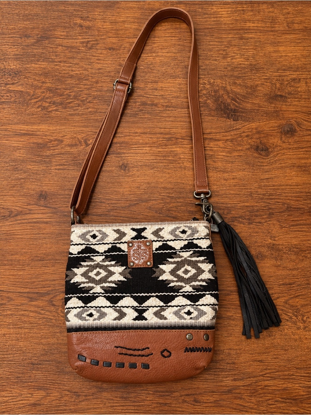 STS Ranchwear Tribal Pattern Crossbody Bag in Black and Brown